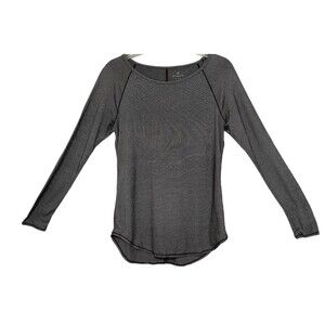 Athleta Black White Micro Stripe‎ Shanti Long Sleeve Athleisure Top Shirt Size S